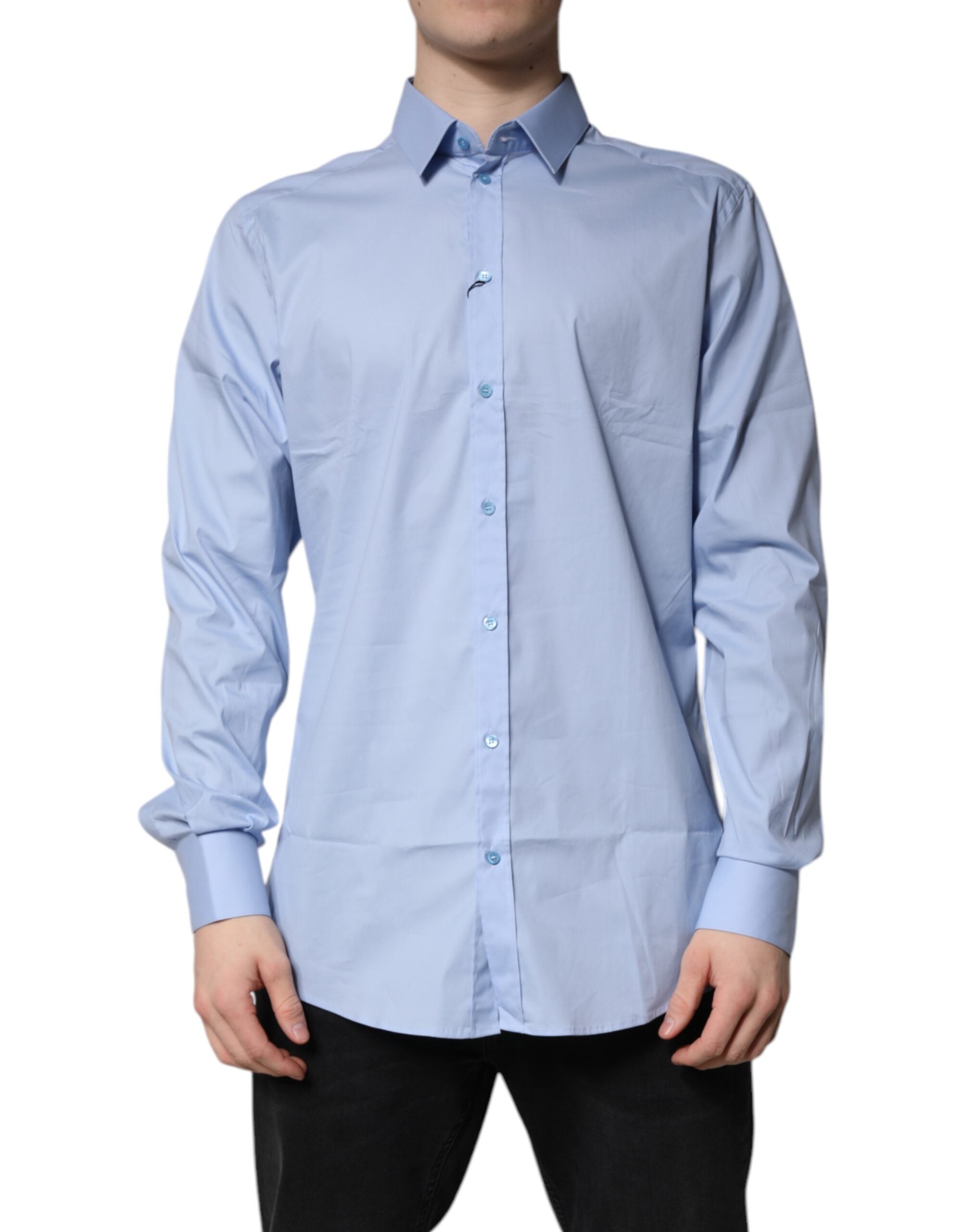 Dolce & Gabbana Light Blue Cotton Dress GOLD Formal Shirt